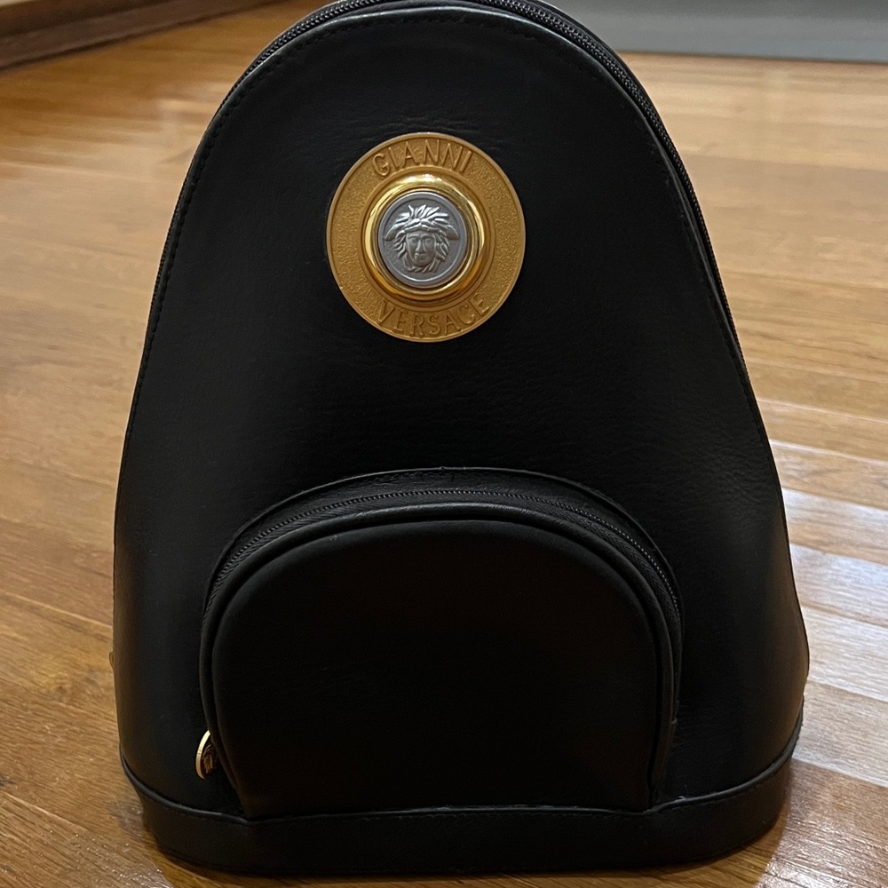 Gianni Versace Black Backpack with Gold Accent
